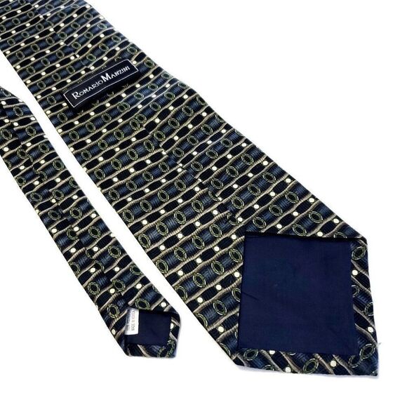 Romario Manzini Blue Green Abstract‎ Print Polyester Wide Tie - Picture 5 of 6